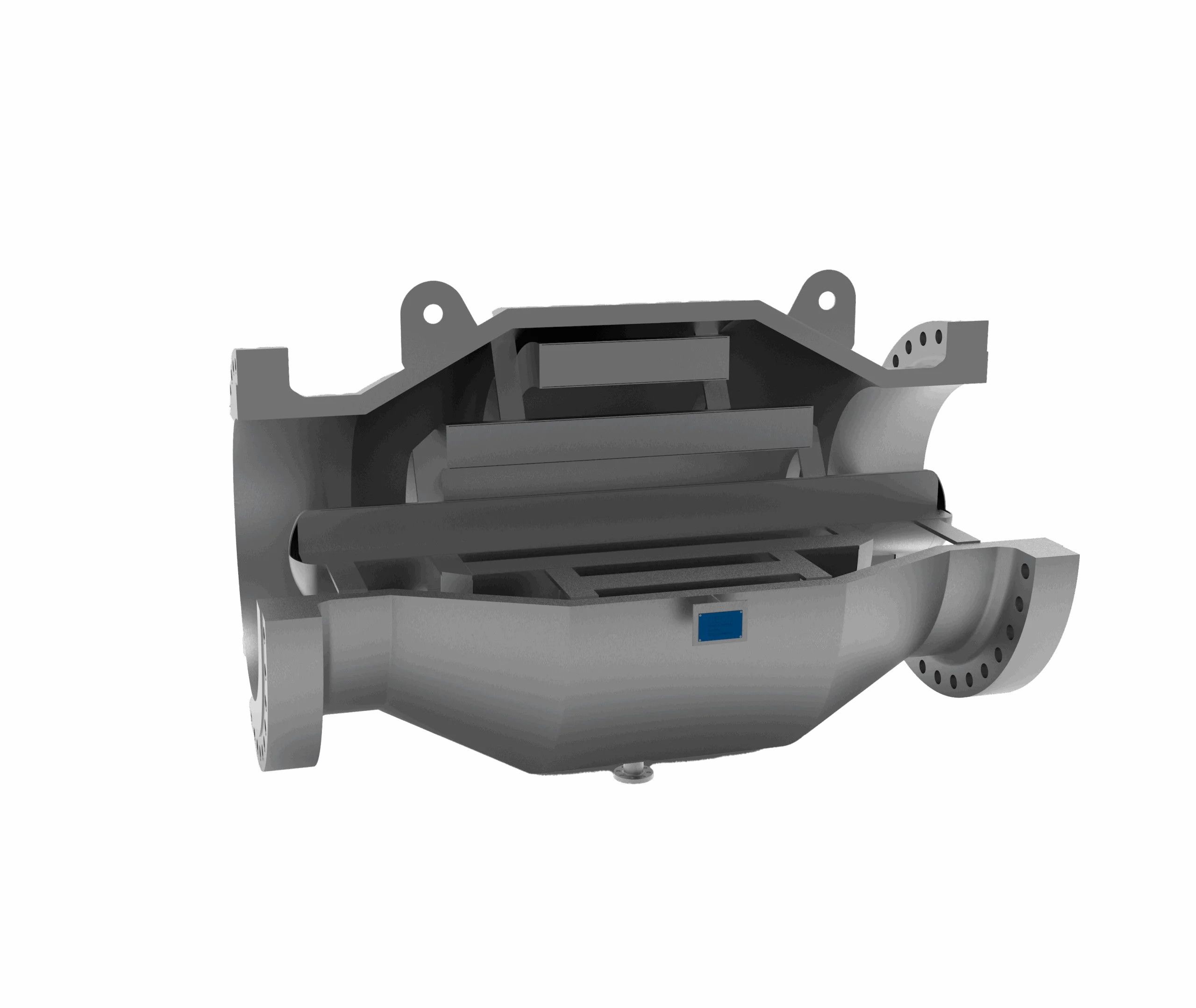 Rendering of the Burgess Manning Inline Silencer showing the interior of the silencer.
