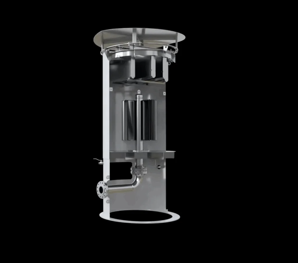 Rendering of the Burgess Manning Blowdown Silencer showing the interior of the silencer.