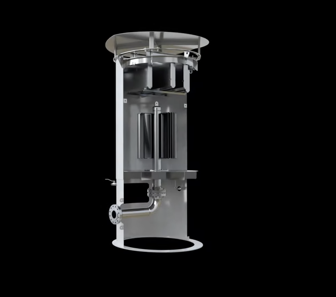 Rendering of the Burgess Manning Blowdown Silencer showing the interior of the silencer.