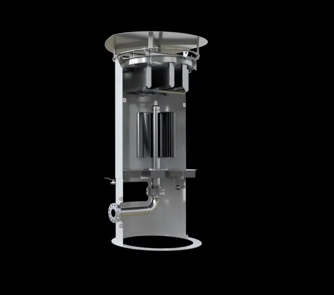 Rendering of the Burgess Manning Blowdown Silencer showing the interior of the silencer.