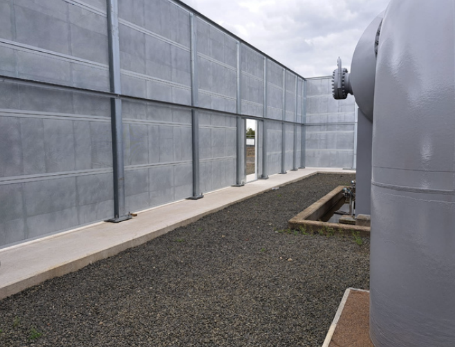 Acoustic wall at compressor station.
